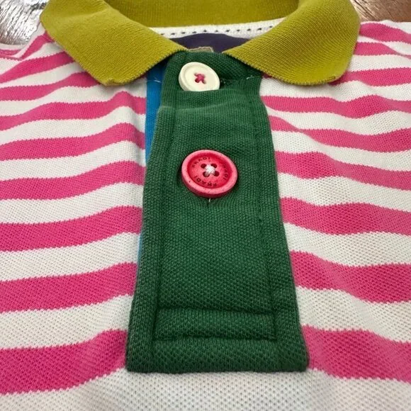 FRADI Men's Pink Striped S/S Polo Shirt Colorful Vibrant 90's Y2K, Size S - Picture 4 of 6